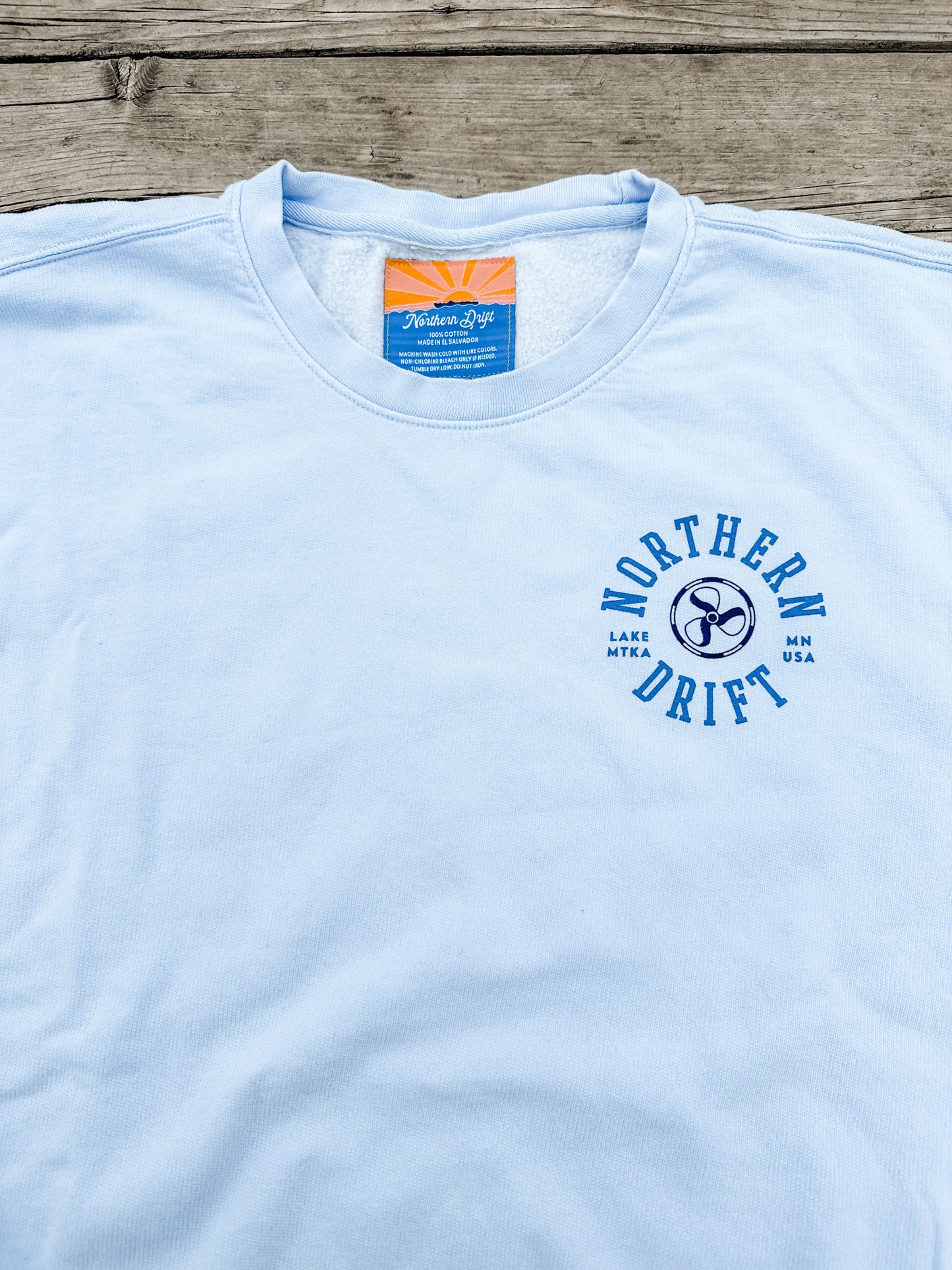 Sun-washed Varsity Crewneck - Clearwater Blue