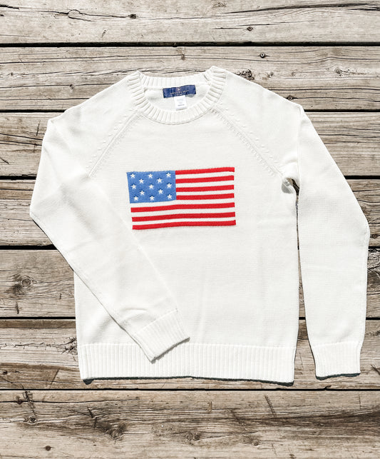 Women's Classic Ivory American Flag Sweater