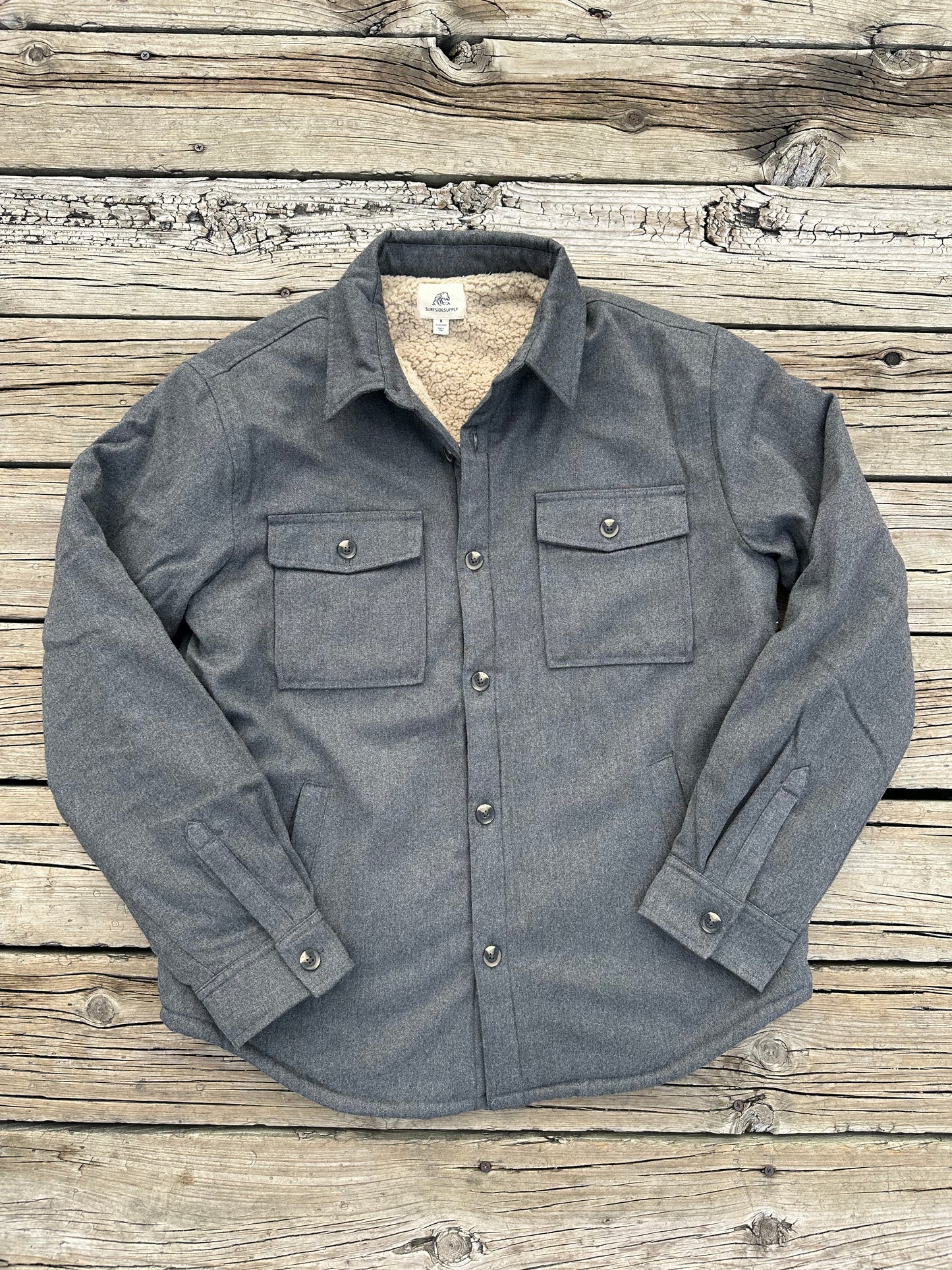 Charcoal Sherpa Lined Shirt Jacket by Surfside Supply