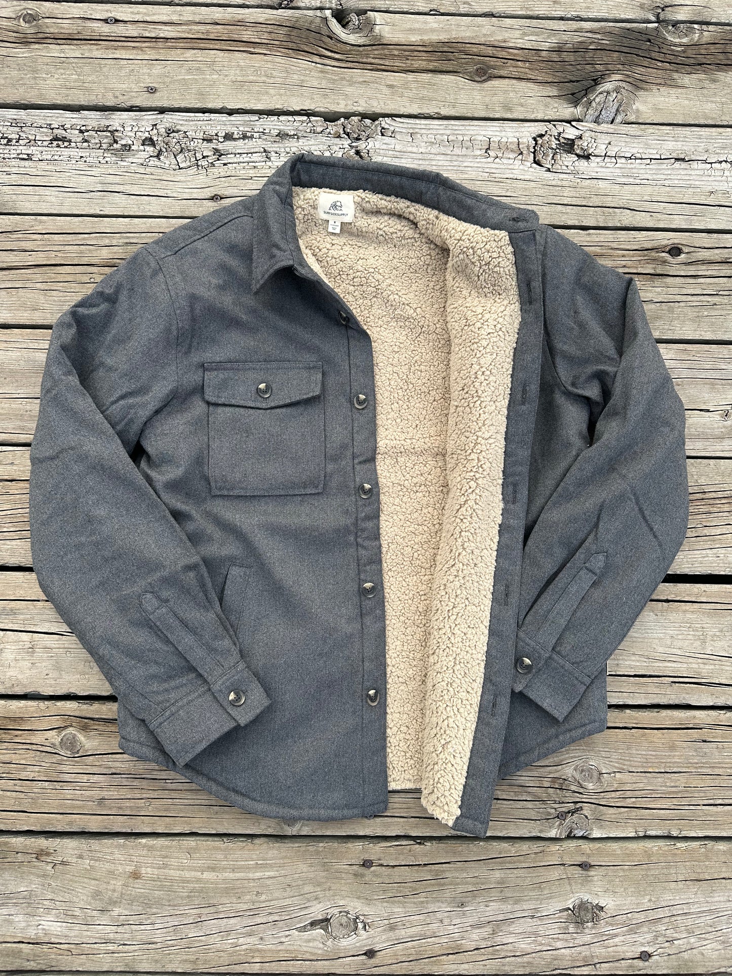 Charcoal Sherpa Lined Shirt Jacket by Surfside Supply