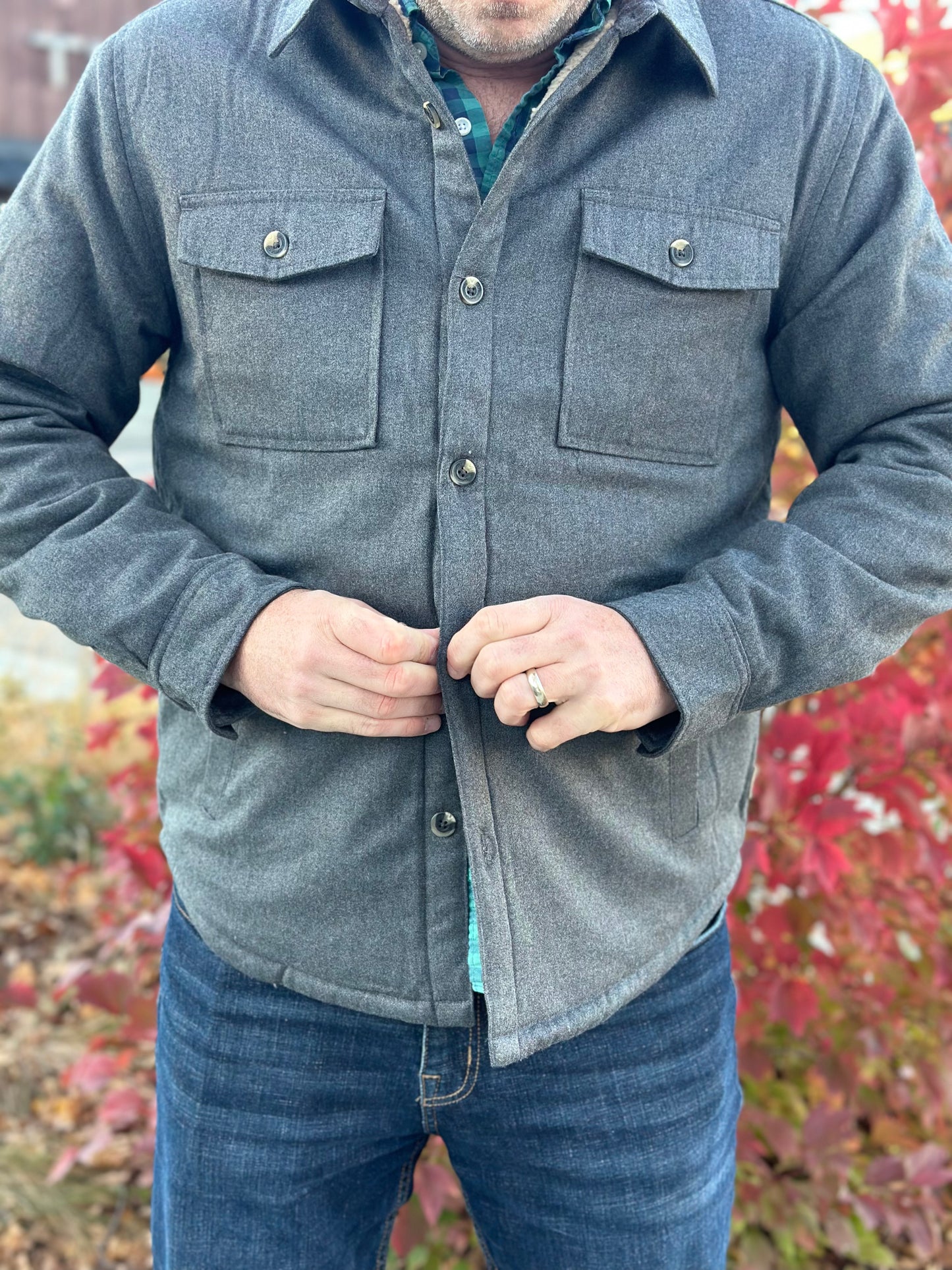 Charcoal Sherpa Lined Shirt Jacket by Surfside Supply