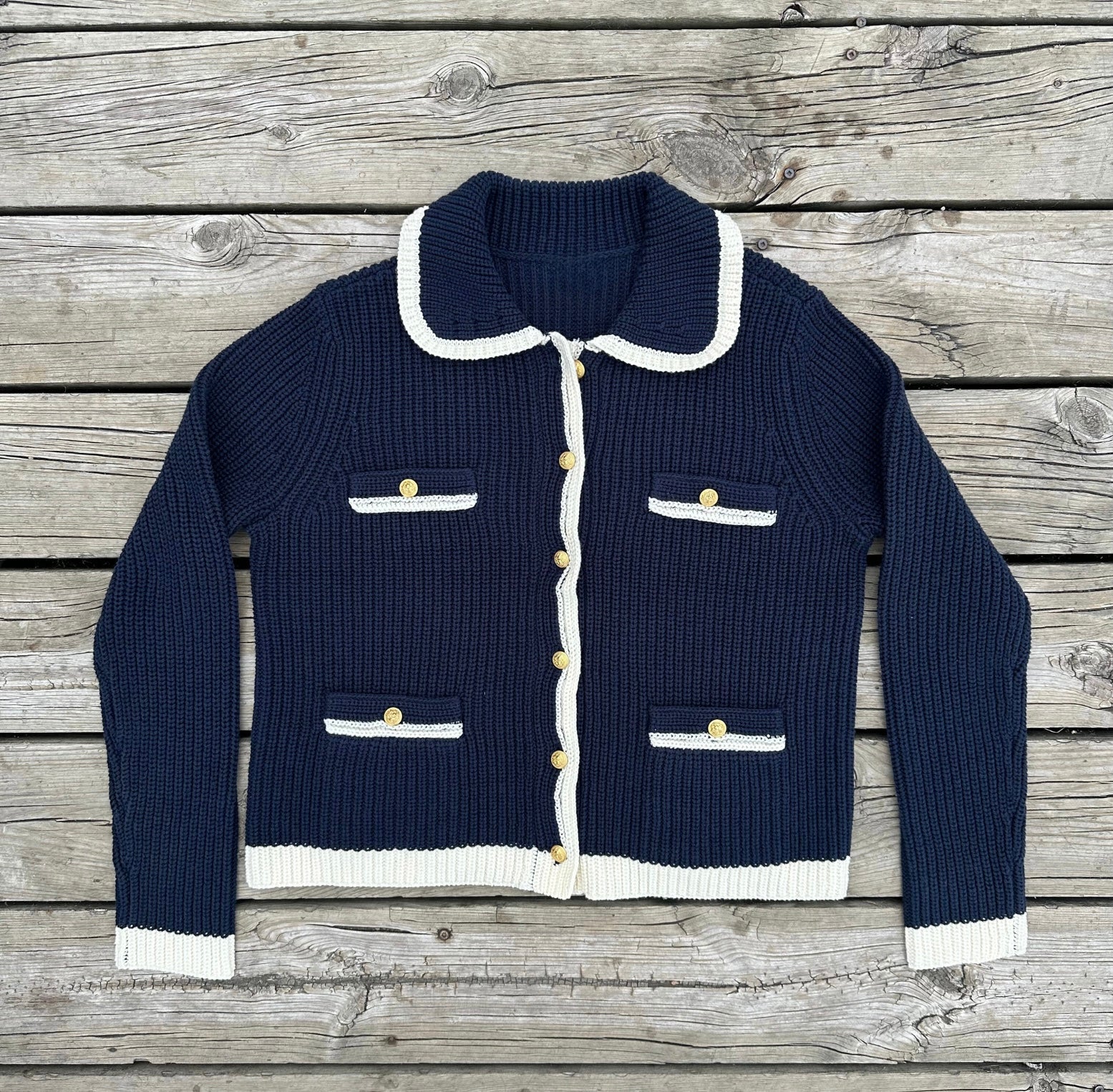 Women's Navy and Ivory Lady Cardigan – Northern Drift Website