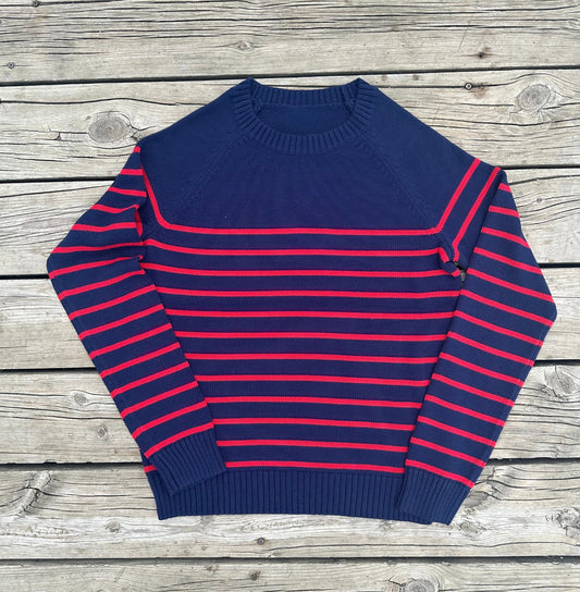 Women's Classic Navy and Red Striped Sweater