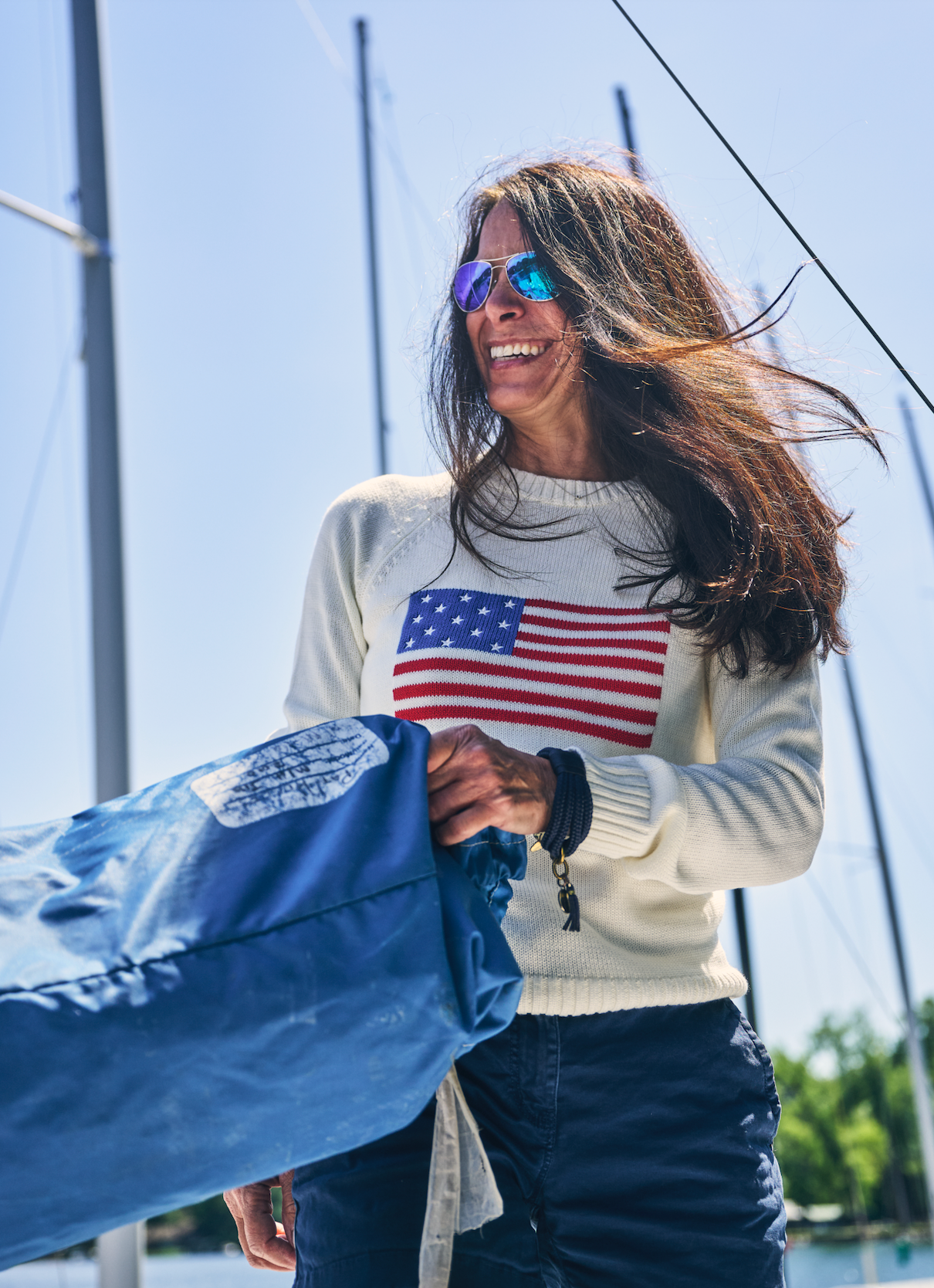 Women's Classic Ivory American Flag Sweater