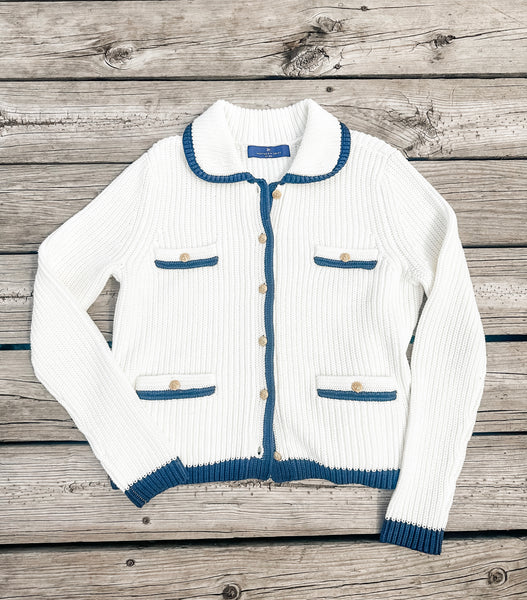 Women's Ivory and Navy Lady Cardigan – Northern Drift Website