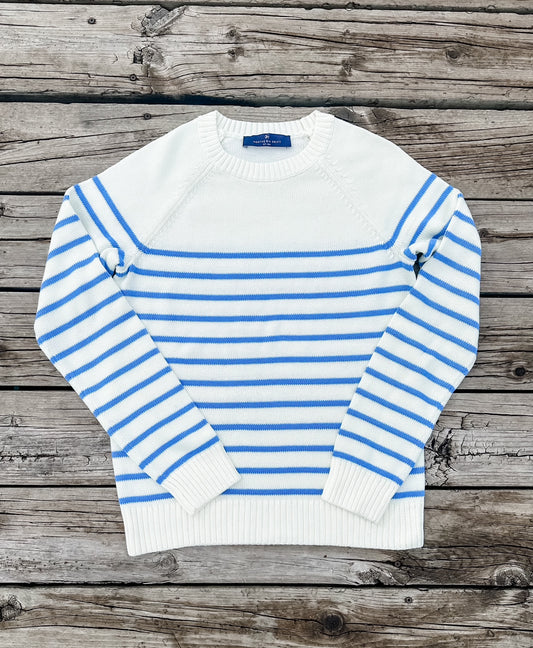 Women's Classic Ivory and Cornflower Striped Sweater