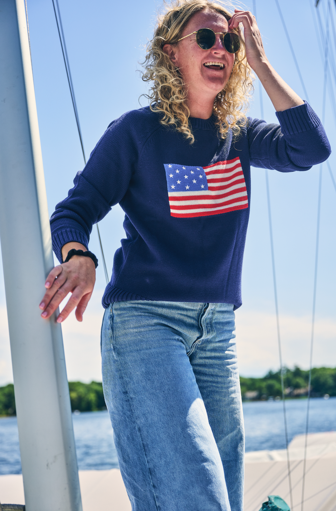Women's American Flag Sweater - Navy